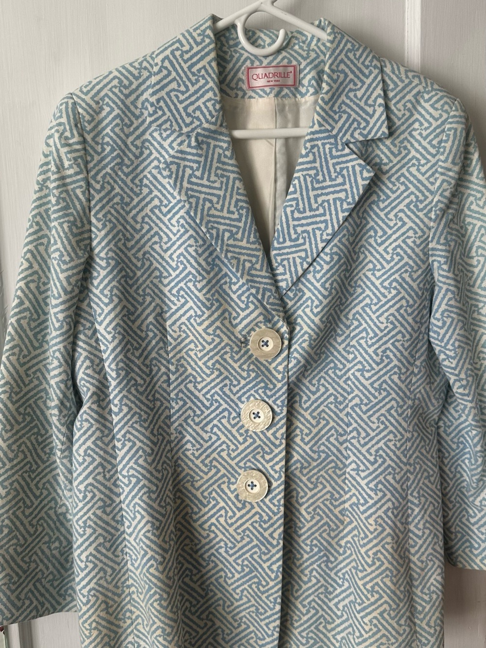 Vintage Quadrille jacket/blazer, light blue and white, size 12-14